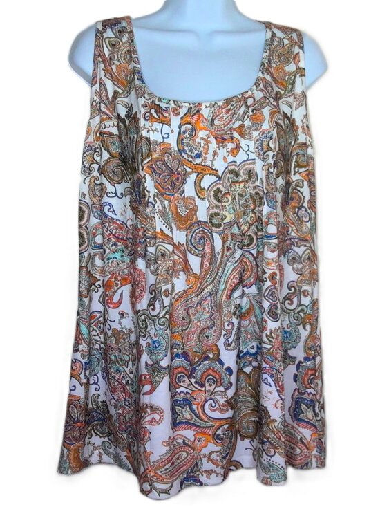 New Zeagoo Paisley Top Sleeveless Stretch Scoop Neck Pleats NWT Plus Sz 2XL - Picture 1 of 5